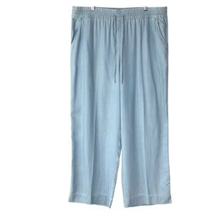 Tommy Bahama Blue Tencel Wide Leg Pants XL Drawstring Elastic Waist Pineapple